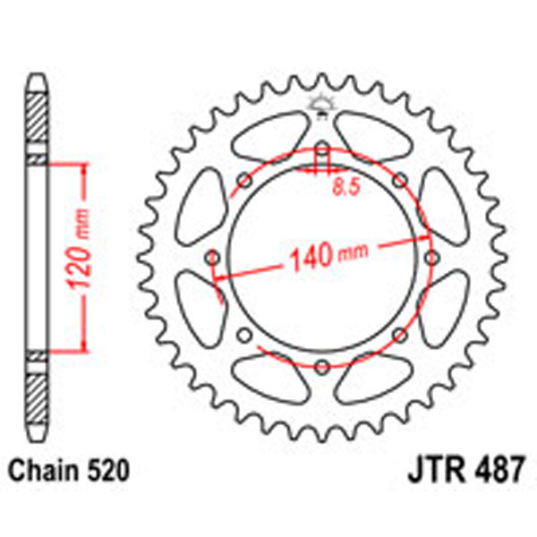 JT JT Rear Sprockets R/W 487-44T KAW (491)
